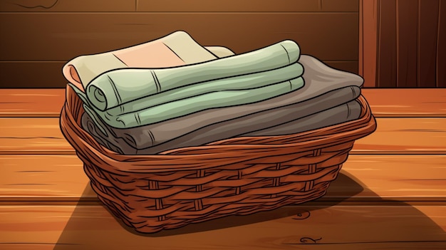 Plik wektorowy kosz z złożonymi ręcznikami i stosem złożonych ręczników
