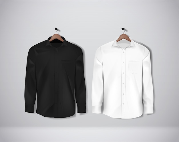 Plik wektorowy koszula wizytowa w kolorze czarno-białym. pusta koszula z guzikami
