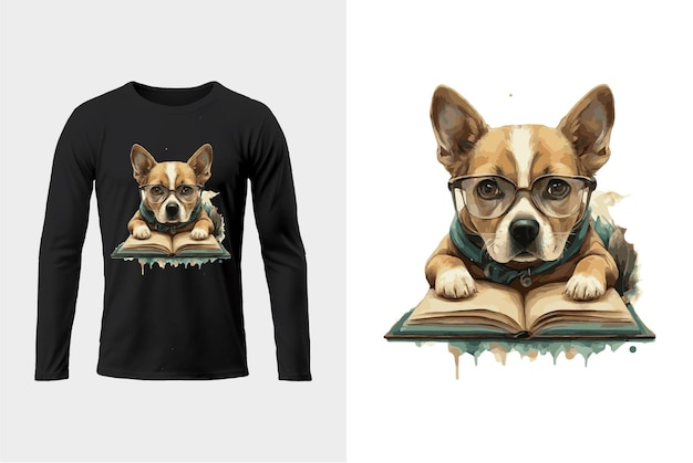 koszula z zdjęciem psa czytającego książkę