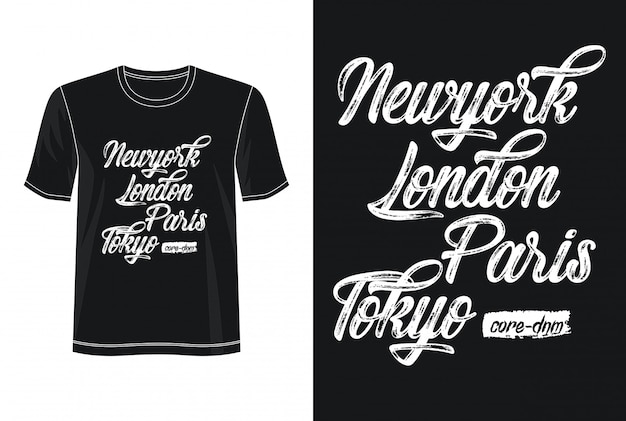 Koszulka New York Londyn Paryż Tokio Design Typografia