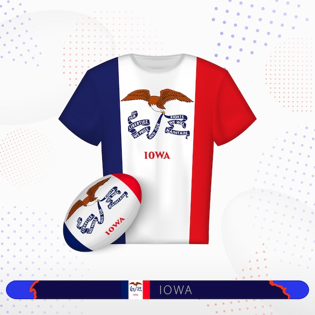 Plik wektorowy koszulka rugby stanu iowa z piłką do rugby stanu iowa na abstrakcyjnym tle sportowym