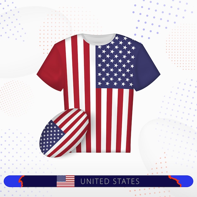 Koszulka rugby USA z piłką rugby USA na abstrakcyjnym tle sportowym