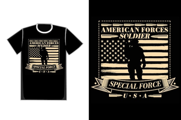 Koszulka Typografia Flaga Amerykańskiego żołnierza Sił Specjalnych W Stylu Vintage
