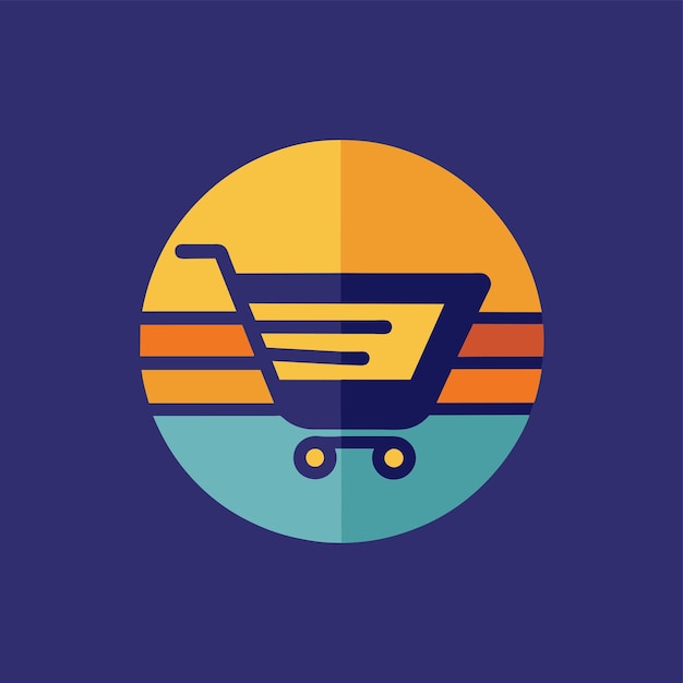 Koszyk zakupów z słońcem świecącym w tle na parkingu sklepu detalicznego Współczesne logo dla platformy e-commerce minimalistyczny prosty nowoczesny projekt logo wektorowego
