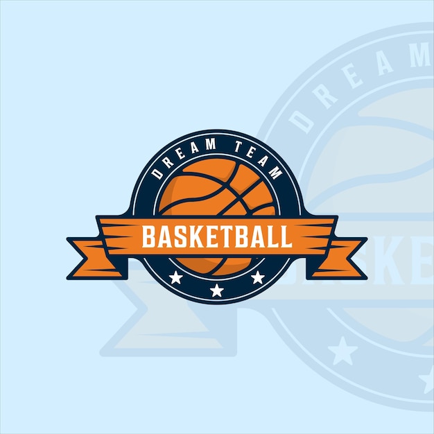 Koszykówka Logo Nowoczesny Vintage Wektor Ilustracja Szablon Ikona Projekt Graficzny. Znak Lub Symbol Sportu Dla Rozgrywek Drużynowych I Klubowych Z Odznaką I Typografią