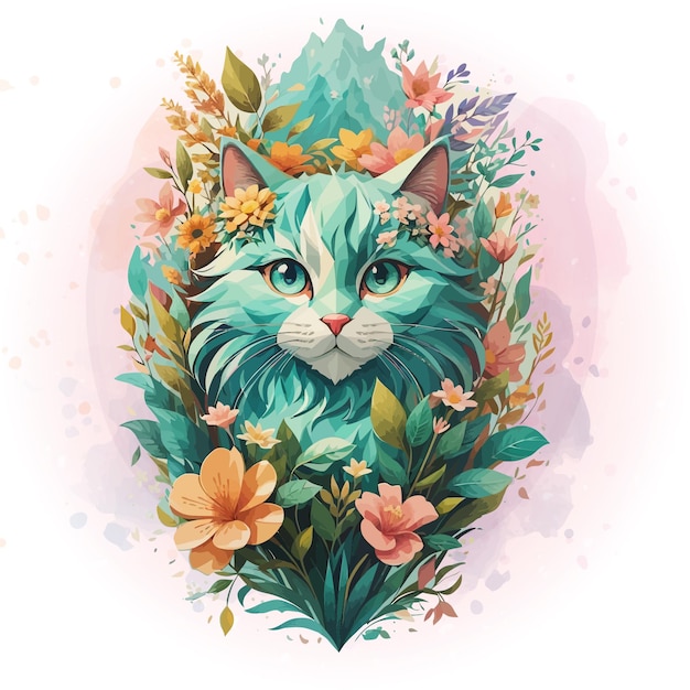 Plik wektorowy kot akwarela kwiaty plusk