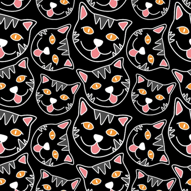 Plik wektorowy kot głowa ilustracja wzór w czarnym tle