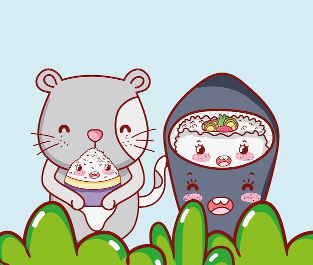 Plik wektorowy kot i kawaii sushi