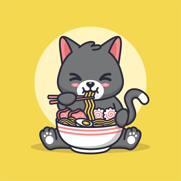 Kot Je Ramen Uroczą Ilustrację