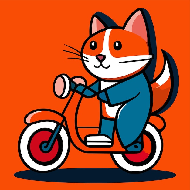 Kot jeździ motocyklem płaski projekt kreskówki dla uroczych zwierząt premium i prostej grafiki wektorowej