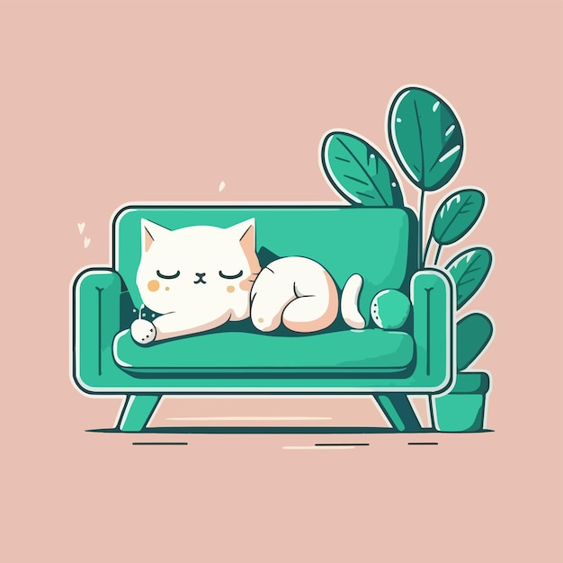Plik wektorowy kot kreskówka śpi na kanapie.