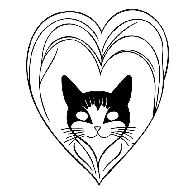 Plik wektorowy kot miłość walentynki serce ilustracja szkic ręcznie rysować