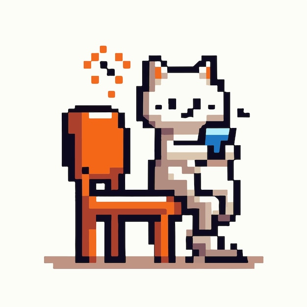 Kot patrzący na telefon w Pixel art