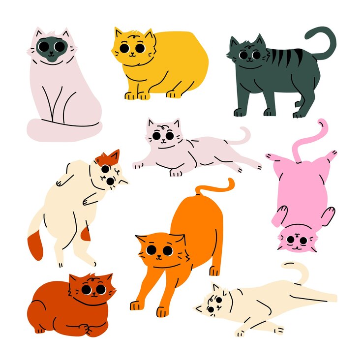 Kot Pet ręcznie rysowane ilustracja Kot kreskówka zestaw z różnych pozach