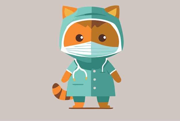 Plik wektorowy kot pielęgniarka w fartuchu lekarskim i masce