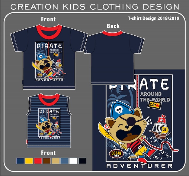 Kot Pirat T Shirt Graficzny