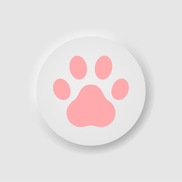 Kot różowa łapa ikona w stylu neumorfizmu Ikony dla biznesu biały UI UX Pet symbol Zoo sklep Styl neumorficzny Ilustracja wektorowa