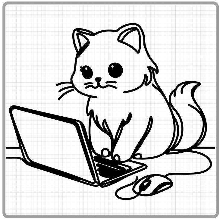 Wektor kot siedzący w pobliżu laptopa