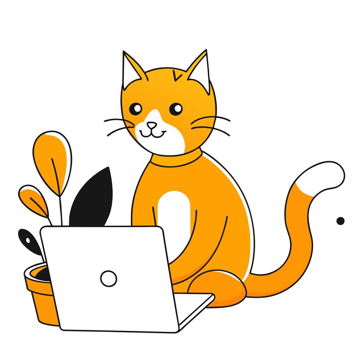 Wektor kot siedzi przed ilustracją biznesową na laptopie