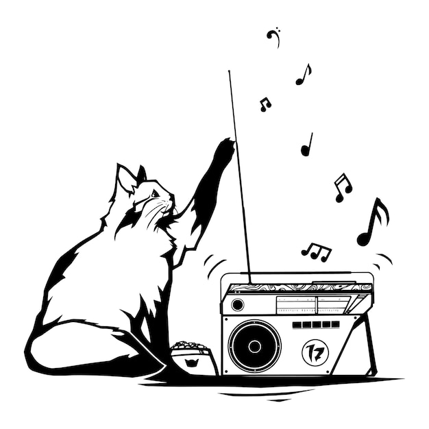 Kot Z Radiem Do Słuchania Muzyki