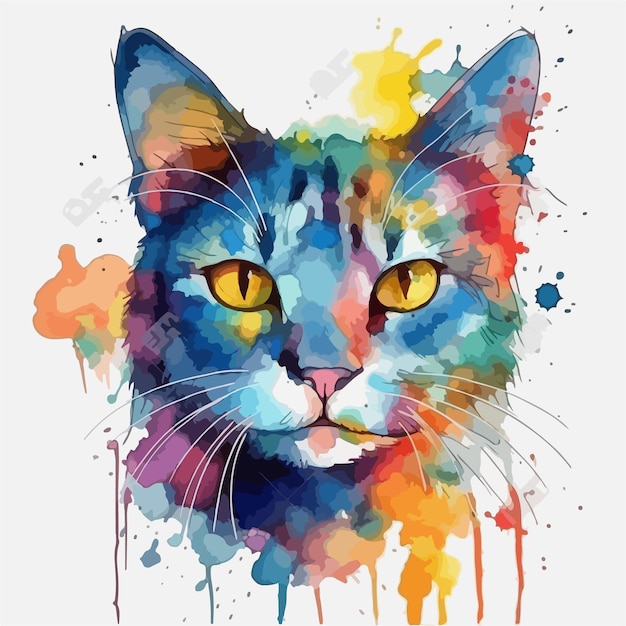 Plik wektorowy kot z żółtymi oczami i niebieskim nosem jest namalowany na białym tle.
