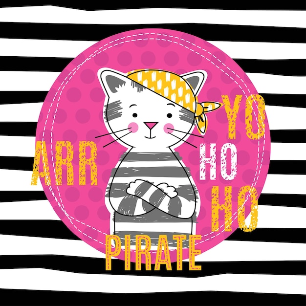 Plik wektorowy kotek pirat ilustracja wektorowa, projekt koszulki dziewczyna