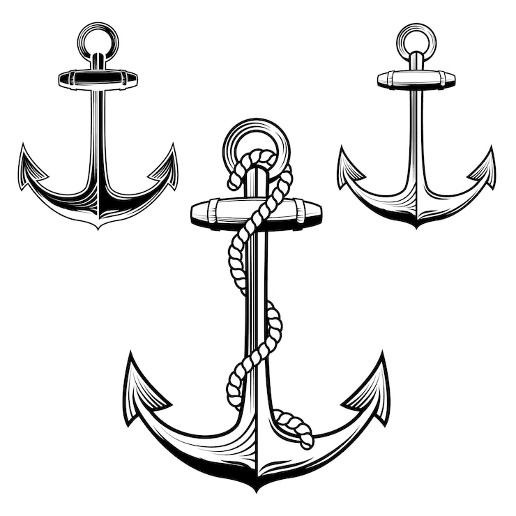 Wektor kotwice monochromatyczne ikony element projektowy dla logo, etykiety, odznaki, ilustracja wektorowa