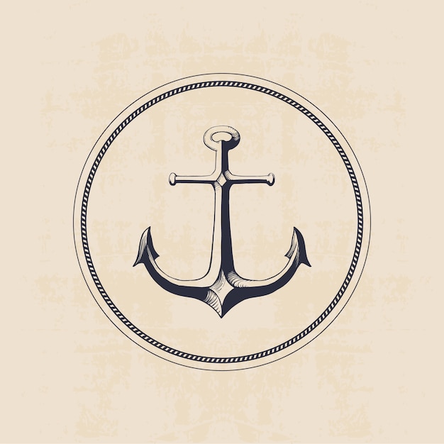 Kotwicowy logo w okręgu, ręka rysująca ilustracja