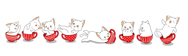 Plik wektorowy koty kawaii w filiżankach
