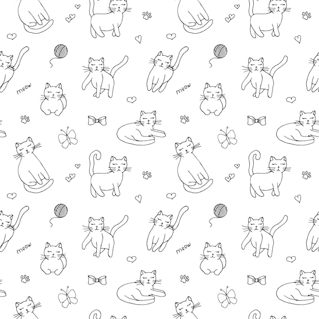 Koty w tle ilustracja wektorowa ręcznie rysowane rysunki