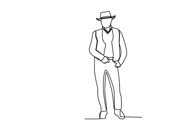 Kowboj stanął w stylu Rysunek oneline Cowboy