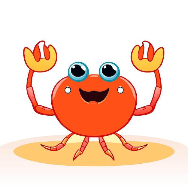 Plik wektorowy krab stojący na plaży z rękami w górze wektor ilustracja kreskówka