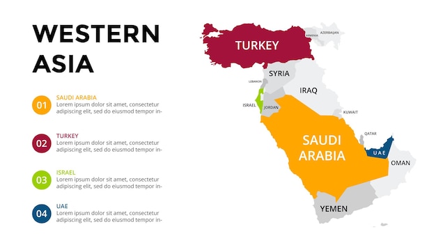 Kraje Azji Zachodniej Wektor Polityczna Mapa Infografika Szablon Prezentacja Slajdów