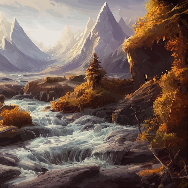 Plik wektorowy krajobraz górski krajobraz górski ilustracja wektorowa abstrakcyjne tło fantasy temat poranek