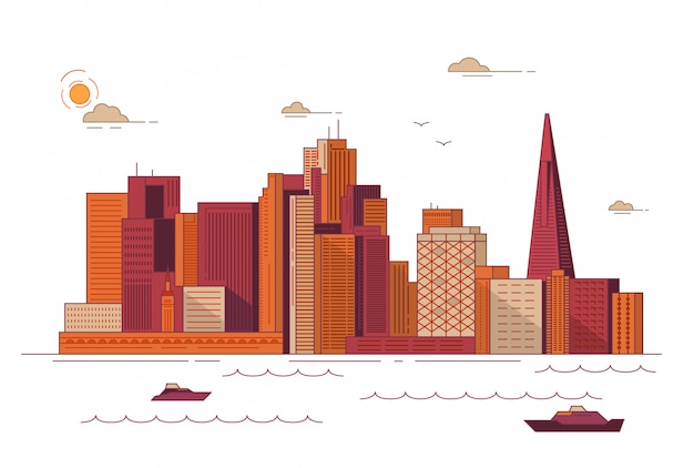 Krajobraz Miejski Miasta San Francisco śródmieście Z Wieżowcami Budynków