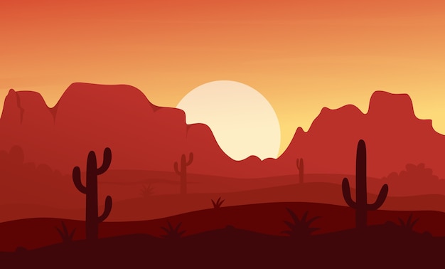 Krajobraz Pustyni O Zachodzie Słońca W Meksyku, Teksasie Lub Arisonie, Sucha Sceneria Ze Skałami I Górami