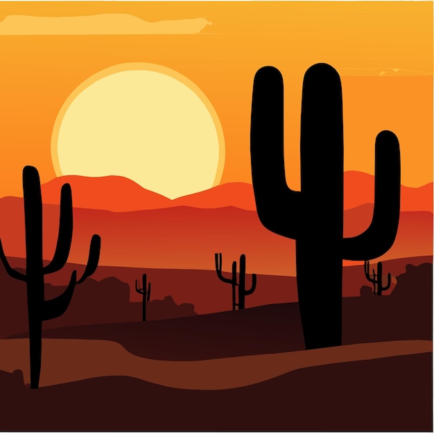 Plik wektorowy krajobraz pustyni w arizonie z ilustracją wektorową piasku i kaktusów