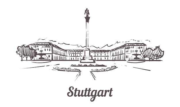 Krajobraz szkic Stuttgart na białym tle