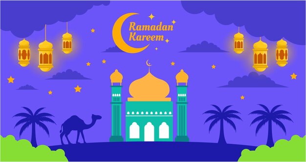 krajobraz tło meczet ramadan płaska konstrukcja