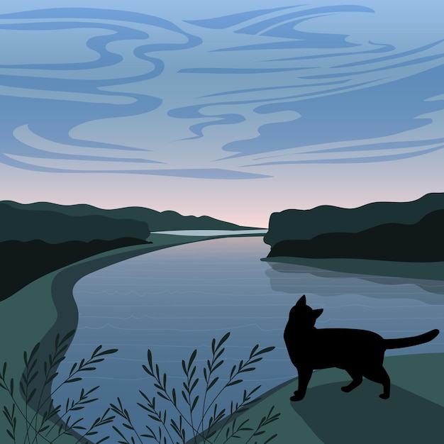 Krajobraz z kotem w tle parku Ilustracja wektorowa