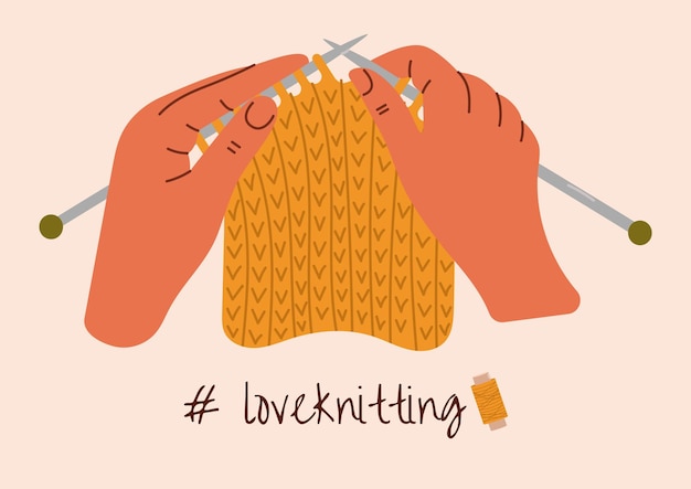 Plik wektorowy kreatywna dzianinowa karta z inspirującym zwrotem projekt plakatu knitting hobby