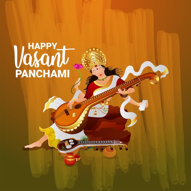 Kreatywna ilustracja bogini saraswati dla szczęśliwego vasant panchami
