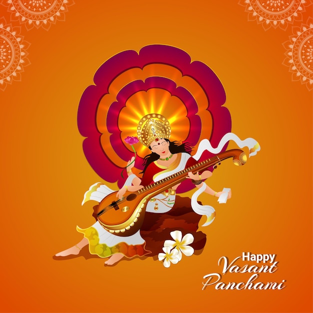 Kreatywna ilustracja bogini Saraswati happy vasant panchami