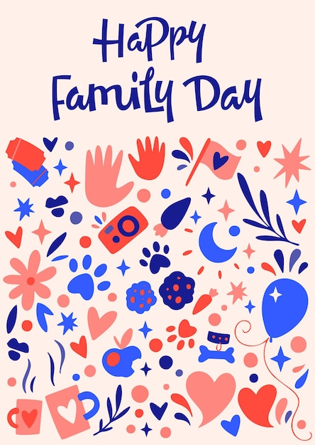 Kreatywna Ilustracja Wektorowa Kartki Na Dzień Rodziny Z Różnymi Kolorowymi Elementami