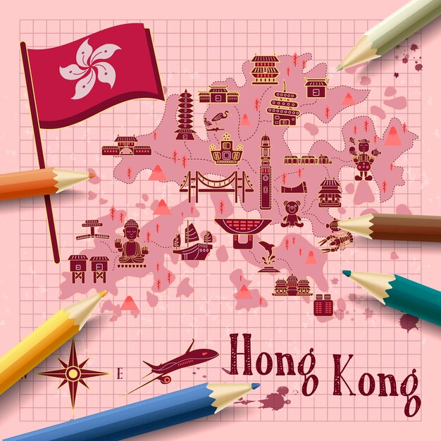 Kreatywna mapa podróży Hongkongu na papierze!
