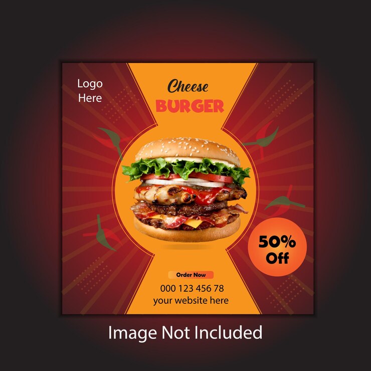 Kreatywna promocja w mediach społecznościowych fast food i szablon projektu postu na Facebooku na Instagramie