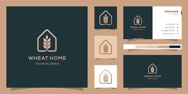 Plik wektorowy kreatywna pszenica i dom, logo i wizytówka.