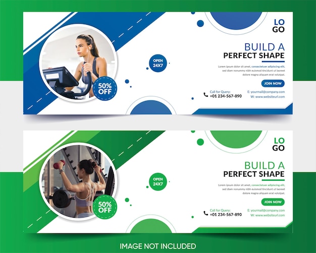 Kreatywna siłownia fitness baner internetowy baner na okładkę strony na facebooku baner promocji biznesu
