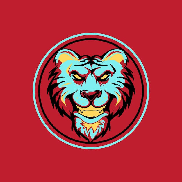Kreatywna Uśmiechnięta Twarz Tygrysa Z Ikoną Logo Wektor Koło