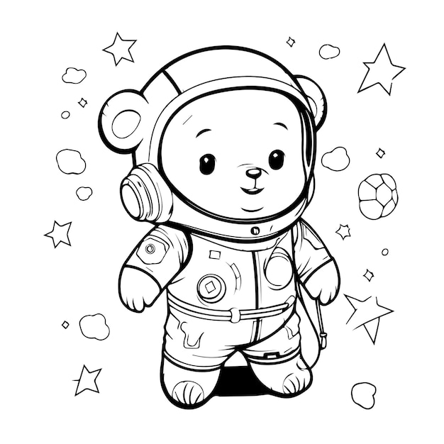 Kreatywna Wektorowa Dziecięca Ilustracja Uroczego Małego Astronauty W Kosmosie Kolorowanie Książki Lub Strony